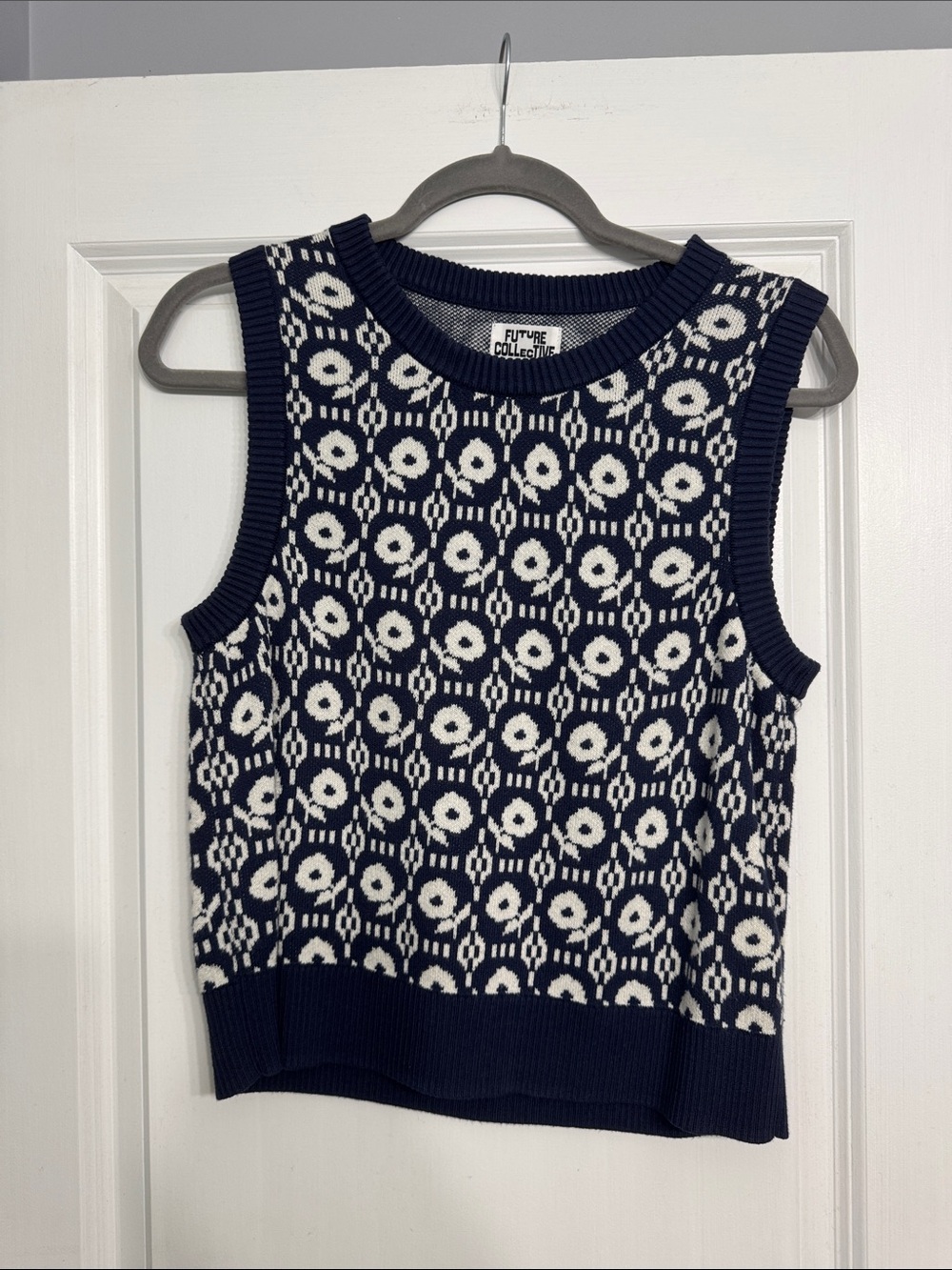 Future Collective Navy & White Sleeveless Knit Sweater Vest